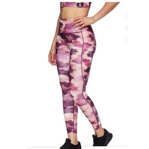 Reebok Women's M Ankle Leggings Purple Pink Camouflage Stretch Athletic Fit